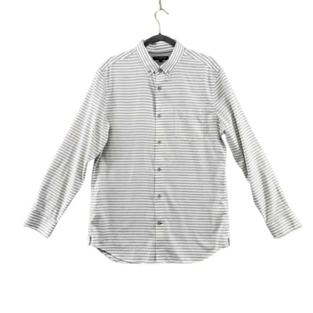 Banana republic button down shirt mens large gray white stripe NEW